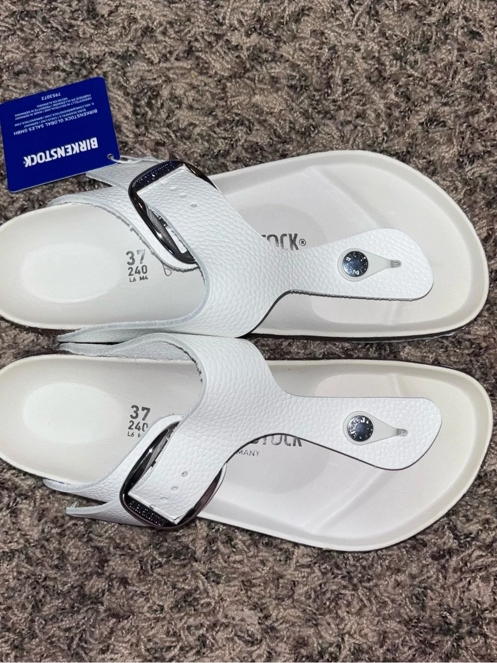 Birkenstock Womens Gizeh Big Buckle Sandals Size 37 6 White Leather Thong Slides